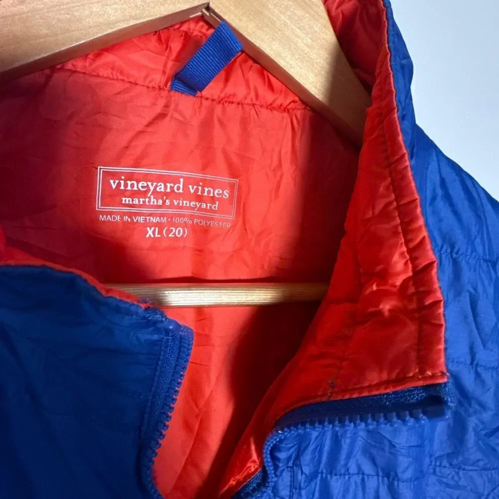 Vineyard vines boys puffer vest size xl 20 red blue preppy country club golf zip